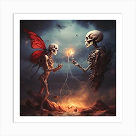 Two Skeletons Art Print