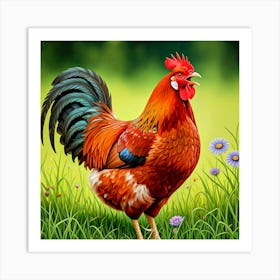 Rooster In The Grass Art Print