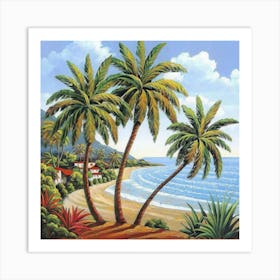 Three palm trees on the sea coast 4 Art Print