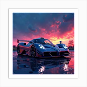 Pagani Zonda Cinque In A Colorful, Watercolor Night Sky Art Print