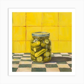 Pickles In A Jar Yellow Background 1 Art Print