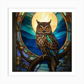 Stained Glass of Owl Art Print