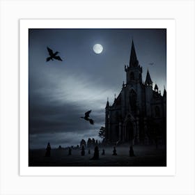 Gothic Church At Night Art Print