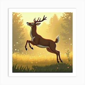 A Graceful Deer Leaping Through A Sunlit Meadow Art Print