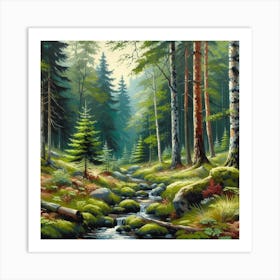 Forest Stream, Acrylic Painting Style Art Print