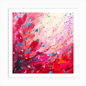 Blooming at Sunset Abstract Pink Red Painting Art Print