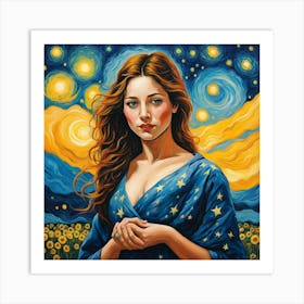 Beautiful Lady with Starry Night Art Print