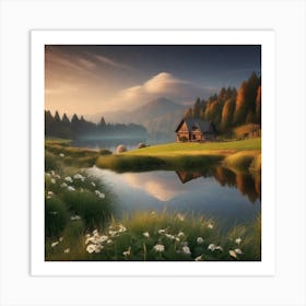 Cottage On A Lake Art Print