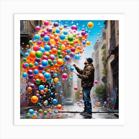 Man Blowing Up Balloons Art Print