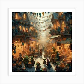 Gnome Market paintings art print Art Print