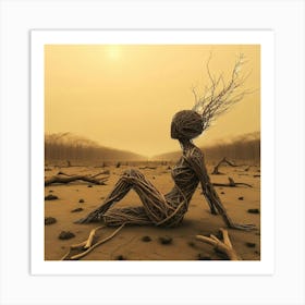 Woman Sitting In The Desert Art Print