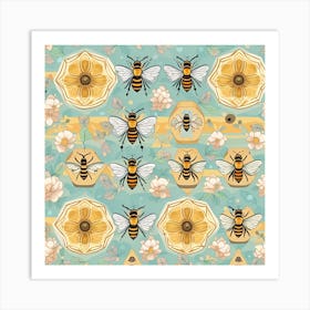 Bees And Flowers 1 Art Print