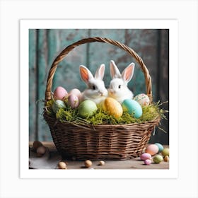 Easter Bunnies In Basket Art Print