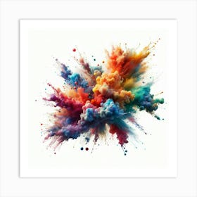 Colorful Powder Explosion On White Background Art Print