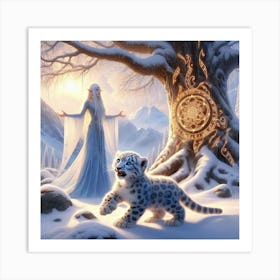 Snow fairy with a cub  Art Print