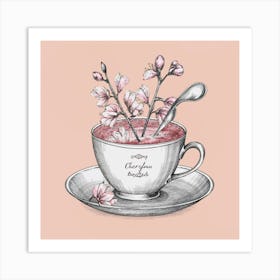 Cherry Blossom Tea In A Cup Art Print