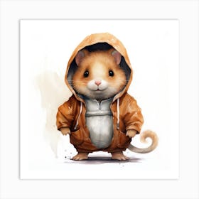 Watercolour Cartoon Hamster In A Hoodie 1 Art Print