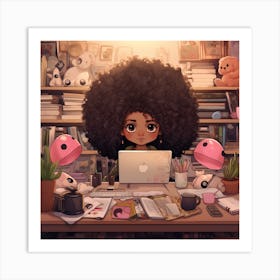 Afro Girl At Desk 1 Art Print