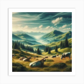 Cows In The Mountains Poster