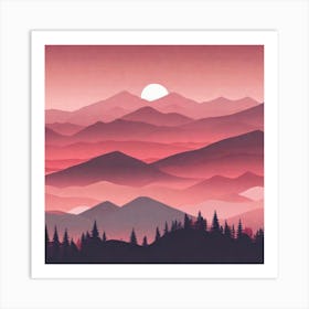 Misty mountains background in red tone 62 Art Print