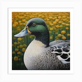 Ohara Koson Inspired Bird Painting Mallard Duck 3 Square Art Print