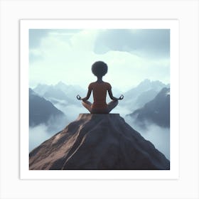 Woman Meditating On Top Of Mountain Art Print