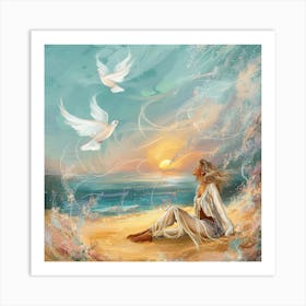 Doves On The Beach Art Print