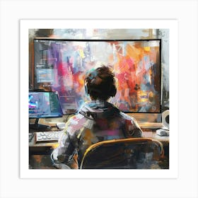 Gamer Sitting At Computer Art Print