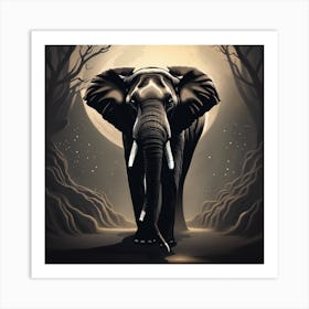 Elephant In The Moonlight 3 Art Print