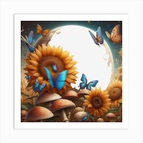 Sunflowers And Butterflies 17 Art Print