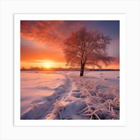 Sunset In The Snow Art Print