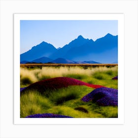 Multi Colored Mountains In The Distance Various Colored Grasses Intertwined Blue Skies And Tranqu (1) Art Print