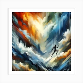 Man Running Through The Clouds Art Print