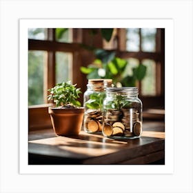 Savings Jars And Plant Art Print