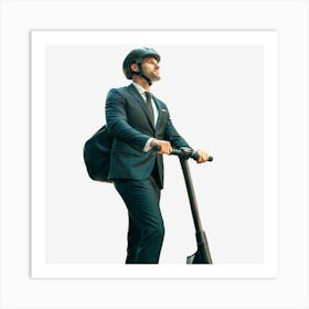 Businessman Riding An Electric Scooter Art Print