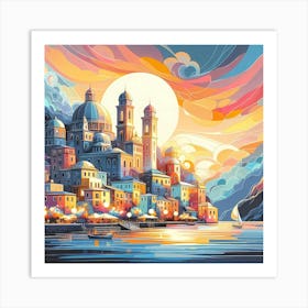 Of A City At Sunset Art Print