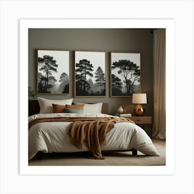 Three Black And White Trees Art Print