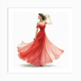 A Graceful Italian Woman In A Vibrant Watercolor Style, With An Elegant Dress Flowing Art Print