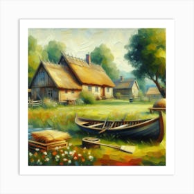 Thatched Cottage and boat Art Print