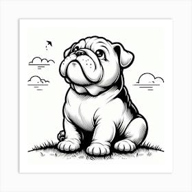 Line Art bulldog dog Art Print