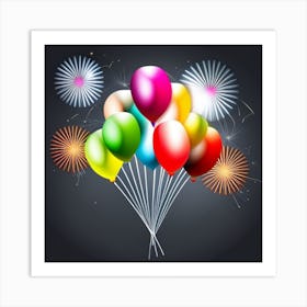 Colorful Balloons With Fireworks Art Print