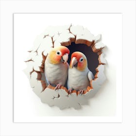 Two Parrots In A Hole Art Print