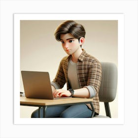 Young Man Working On A Laptop Art Print