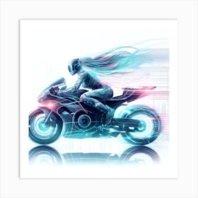 Futuristic Woman Riding A Motorcycle Art Print