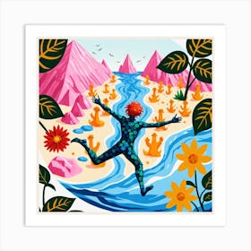 Man Jumping Over A River Art Print