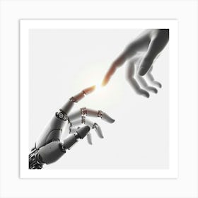 Robot Hand Reaching For Human Hand 1 Art Print