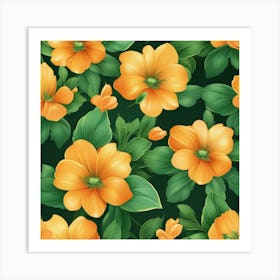 Orange Flowers Seamless Pattern Art Print