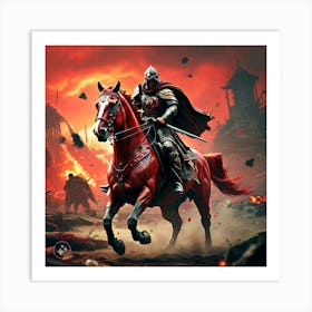 Red Horse & Rider Art Print