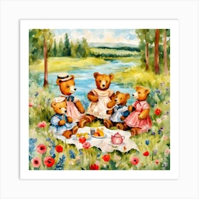 Bear Family Picnic Art Print