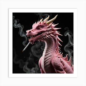 Pink Dragon Smoking A Cigarette Art Print